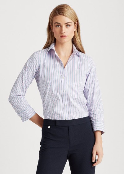 Camisa Ralph Lauren Mujer Azules / Rosas Rayas - Easy Care Striped Cotton - OMGZV9654